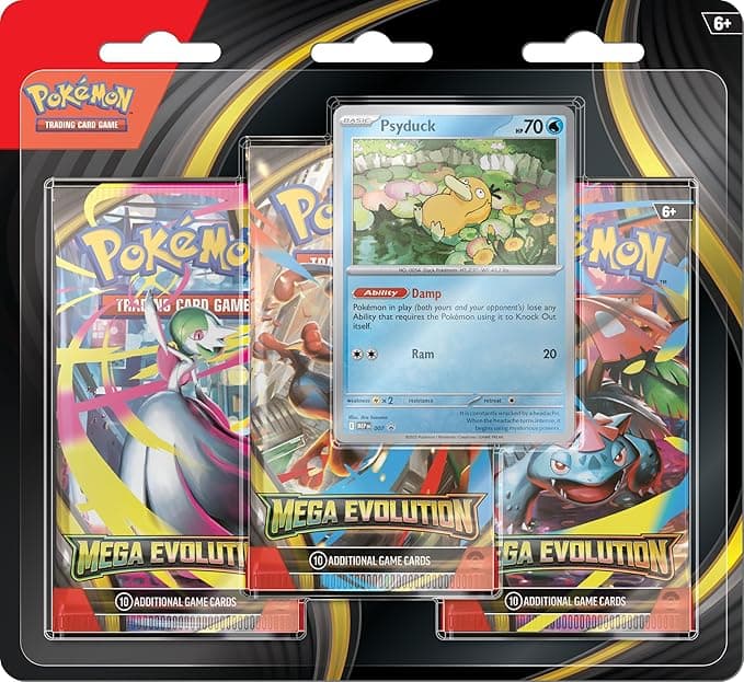 Pokémon TCG: Mega Evolution Triple Pack – Psyduck (1 Foil Promo Card & 3 Booster Packs)
